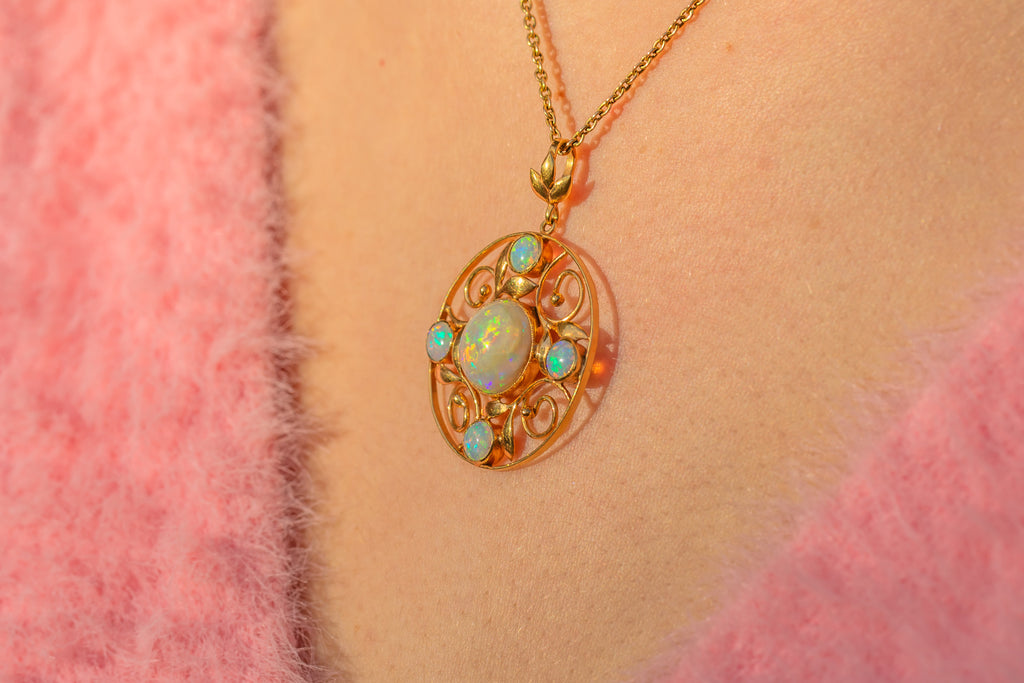 LIBERTYS Antique 15ct Gold Opal Pendant, SIGNED William Hair Haseler for Liberty's of London