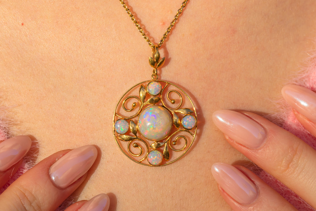 LIBERTYS Antique 15ct Gold Opal Pendant, SIGNED William Hair Haseler for Liberty's of London