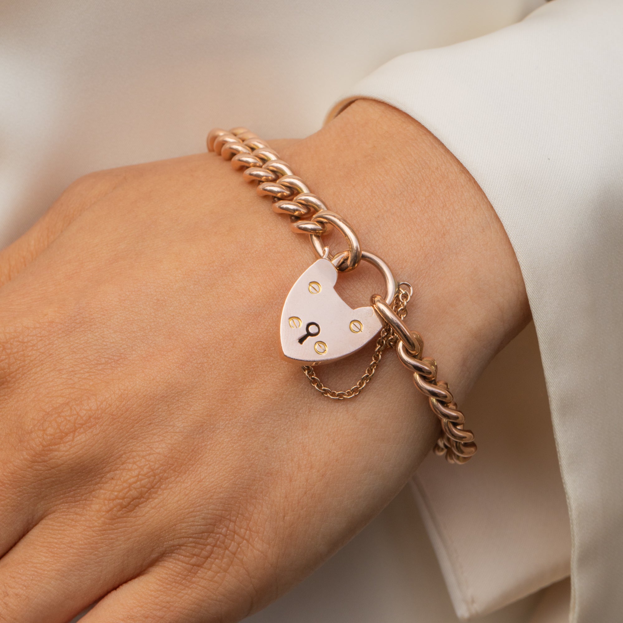 Gate Bracelets Antique 9ct Gold Gate Bracelet with Heart Padlock, 31g