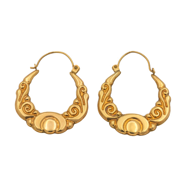 9CT Gold Hoop Earrings 40x30mm Oval Engraved U Shape Diamond Pattern 9CT Gold Hoop Earrings 40x30mm Oval Engraved U Shape Diamond Pattern