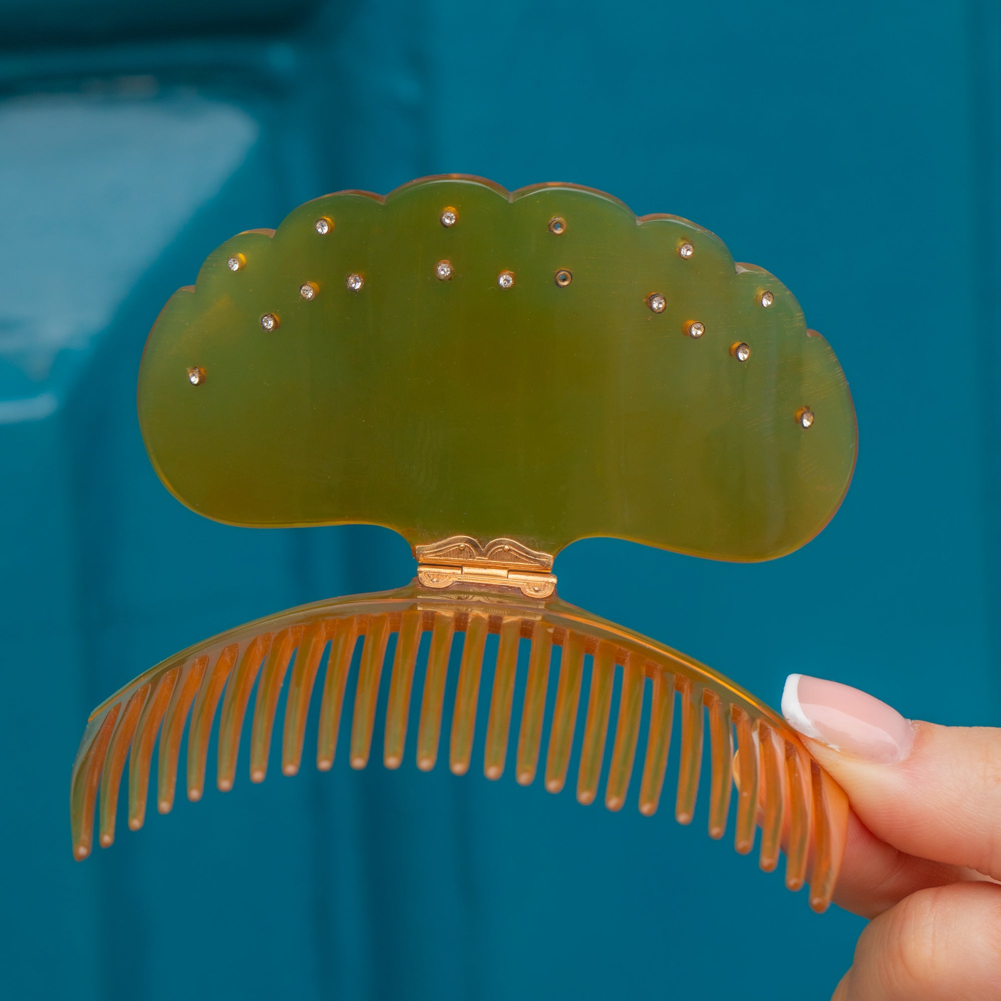 Edge Combs Rares Antique Scallop Edge Hair Comb with Paste Stars