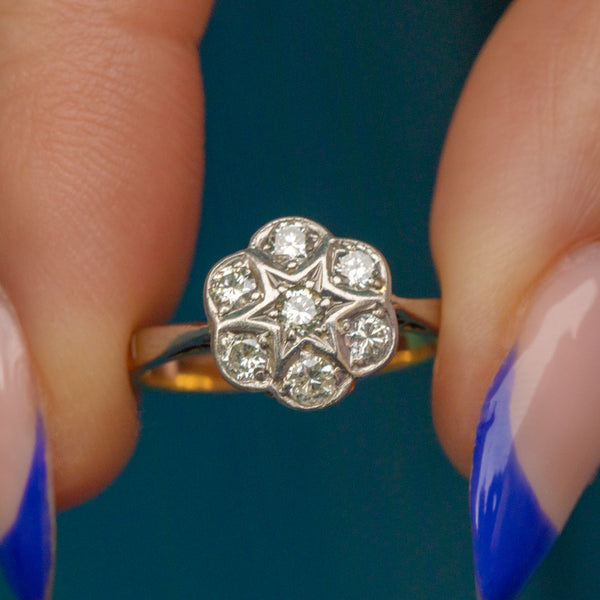 Art Deco Vintage Daisy Ring Antique Art Deco 18ct Gold Platinum