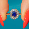 Antique 18ct Gold Royal Blue Natural Sapphire Diamond Cluster Ring