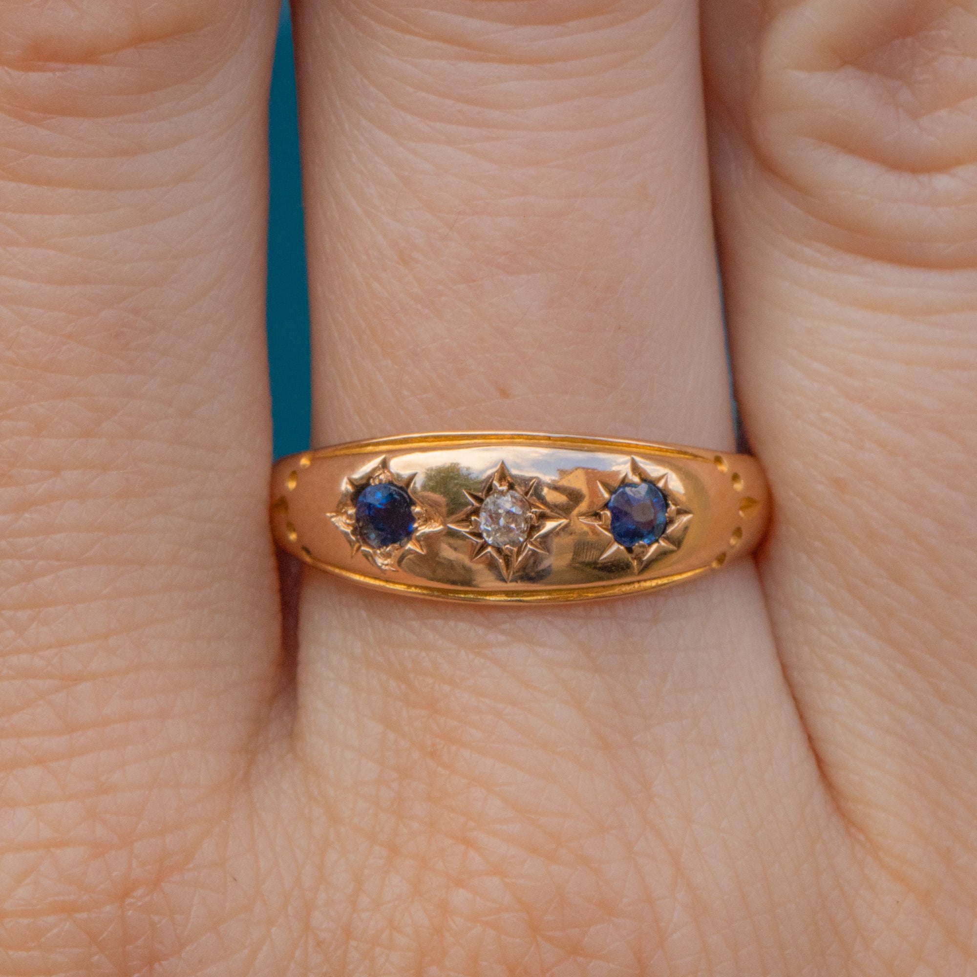 Gypsy Style Rings Antique 15ct Gold Sapphire Diamond Gypsy Ring