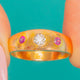 Handmade Continental Antique 14ct Gold Ruby Diamond Trilogy Ring