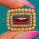 9ct Georgian Sugarloaf Garnet & Natural Pearl Locket-Back Pendant