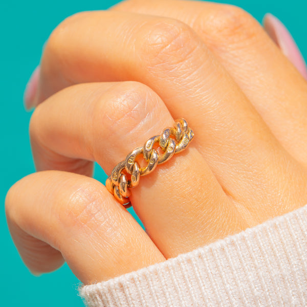 Victorian 9ct Gold Curb Link Pinky Ring - Size H