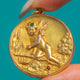 Victorian French Gold Fixe Cherub Locket with Ruby & Emerald Paste Accents