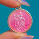Antique Silver Pink Enamel St Christopher Medallion Pendant