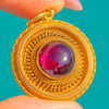 Victorian 15ct Gold Etruscan Garnet Cabochon Locket-Pendant, c.1870