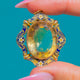 19th Century 9ct Gold Black Enamel & White Forget-Me-Not Flowers Citrine Pendant