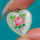 Norwegian Guilloche Enamel Rose Heart Charm, Featuring Lords Prayer in Norwegian