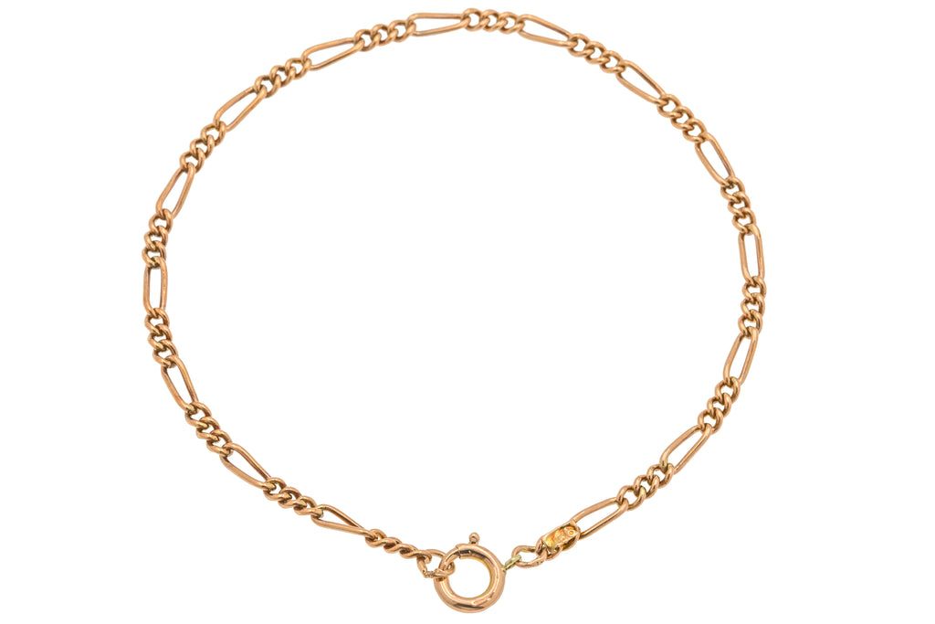 Antique 9ct Gold Figaro Bracelet, 2.5g