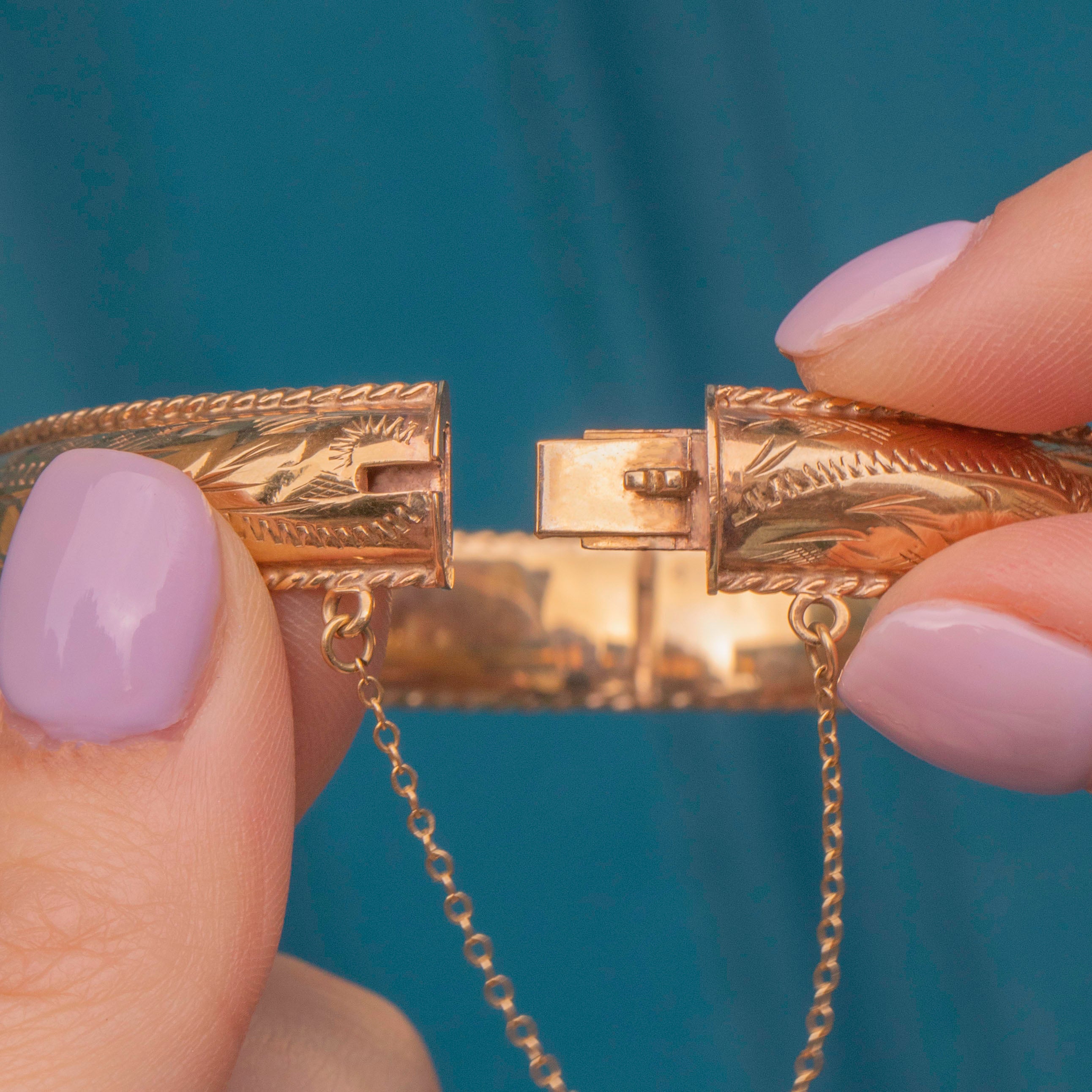 Engraved 9ct Gold Bangle, Rope Edge