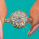 French Art Deco Platinum Diamond "Bombé" Cluster Engagement Ring, 0.60ct
