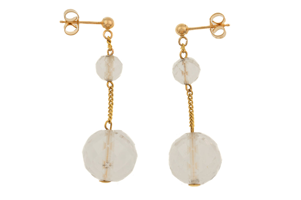 Faceted Rock Crystal Drop Earrings, in 9ct Gold