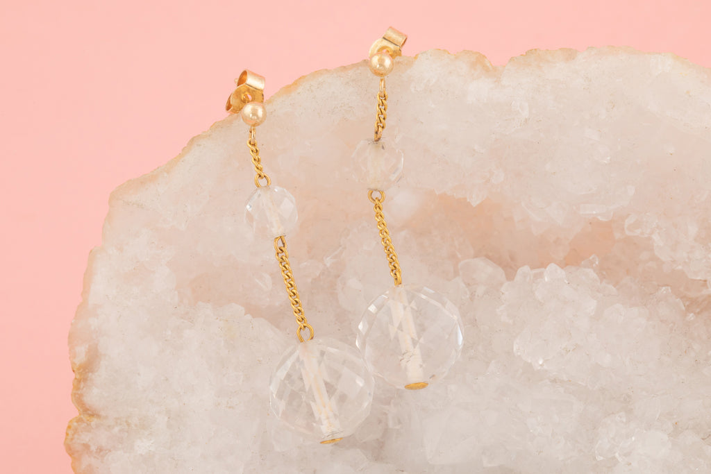 Faceted Rock Crystal Drop Earrings, in 9ct Gold