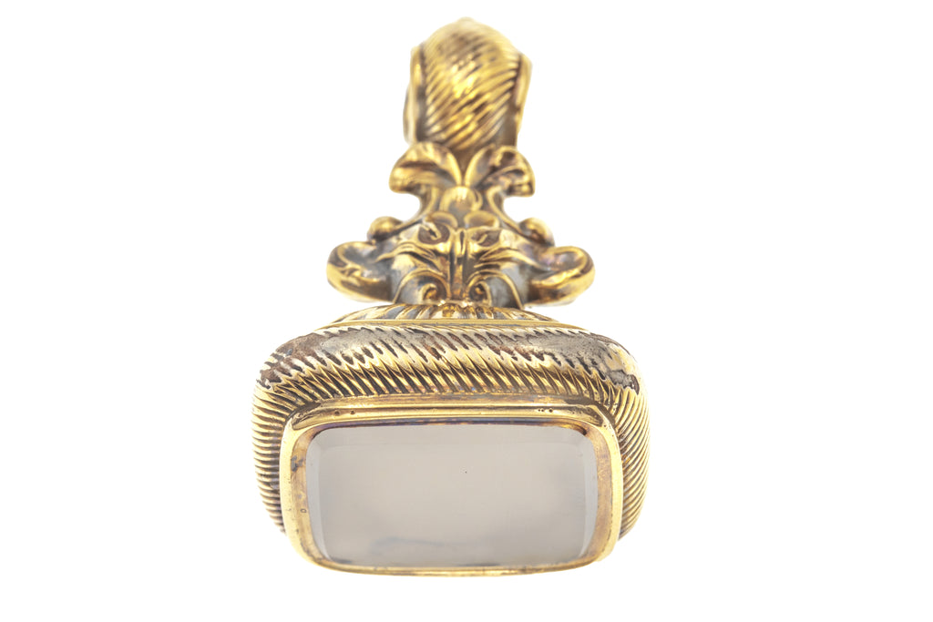 Victorian 9ct Gold Cased White Chalcedony Fob Pendant