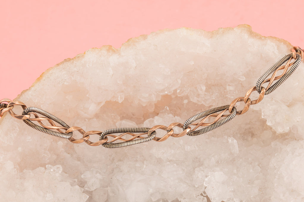 16" Victorian Niello Chain Necklace, Niello Bolt Ring