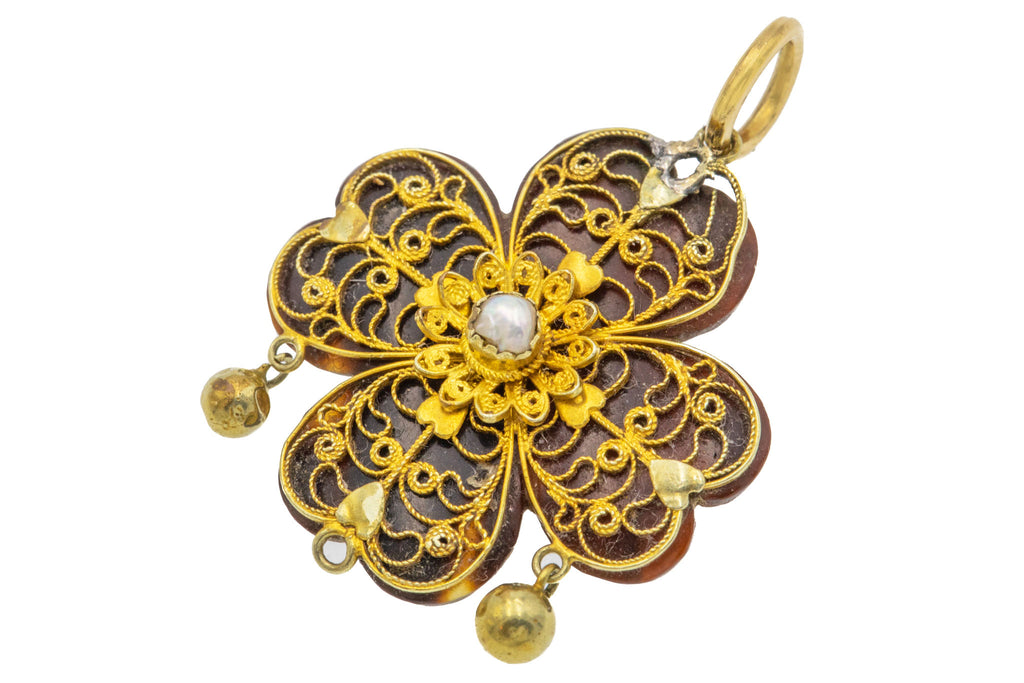 Victorian 18ct Gold Cannetille Pique Pendant