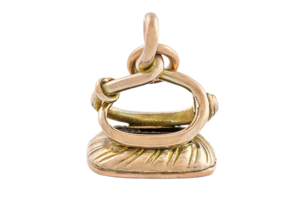 Antique 9ct Gold Snake Fob Pendant with Cherub Intaglio