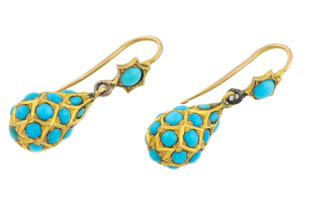 Victorian 18ct Gold Turquoise Drop Earrings