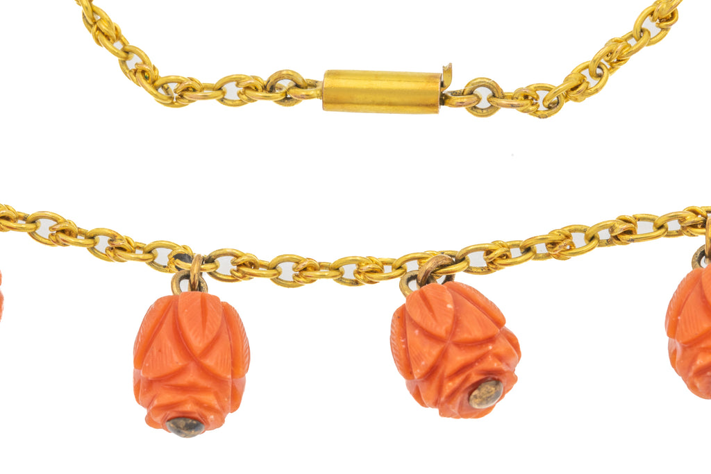 18" 15ct Gold Victorian Coral Roses Necklace