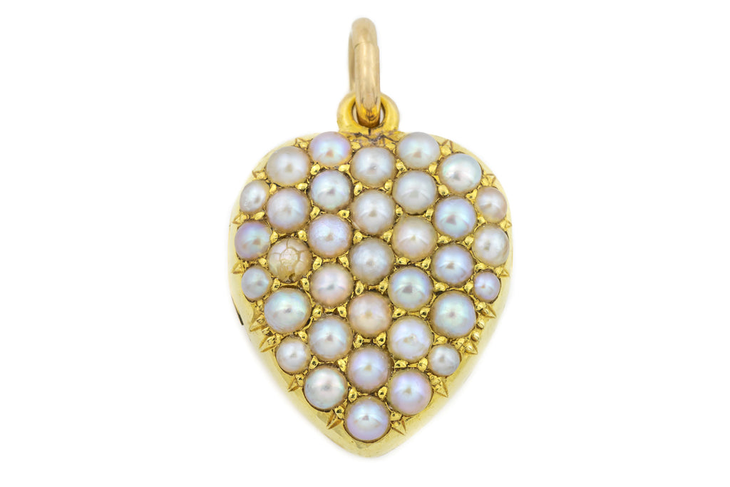 Victorian 15ct Gold Heart Locket with Pearls