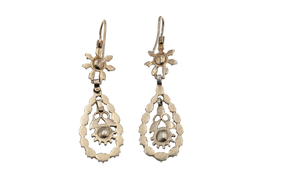 Antique Silver Rock Crystal Drop Earrings, 18ct Gold Hooks