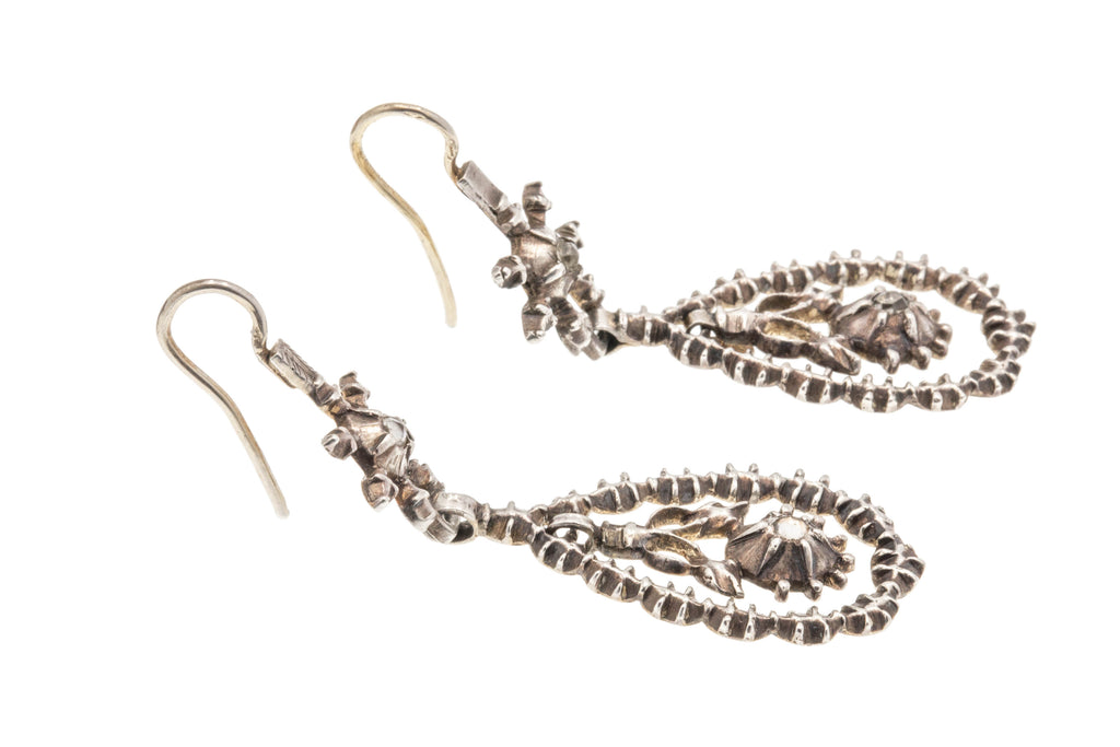 Antique Silver Rock Crystal Drop Earrings, 18ct Gold Hooks