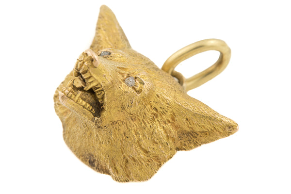 Rare Antique 15ct Gold Fierce Fox Pendant with Diamond Eyes – Lillicoco