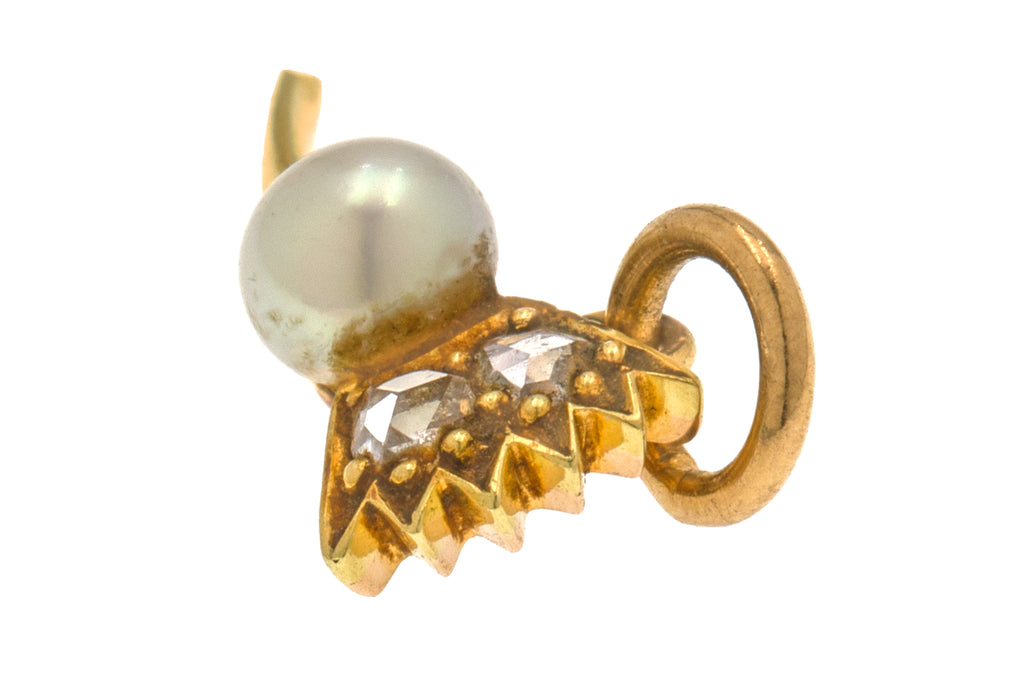 Antique 15ct Diamond Pearl Thistle Charm