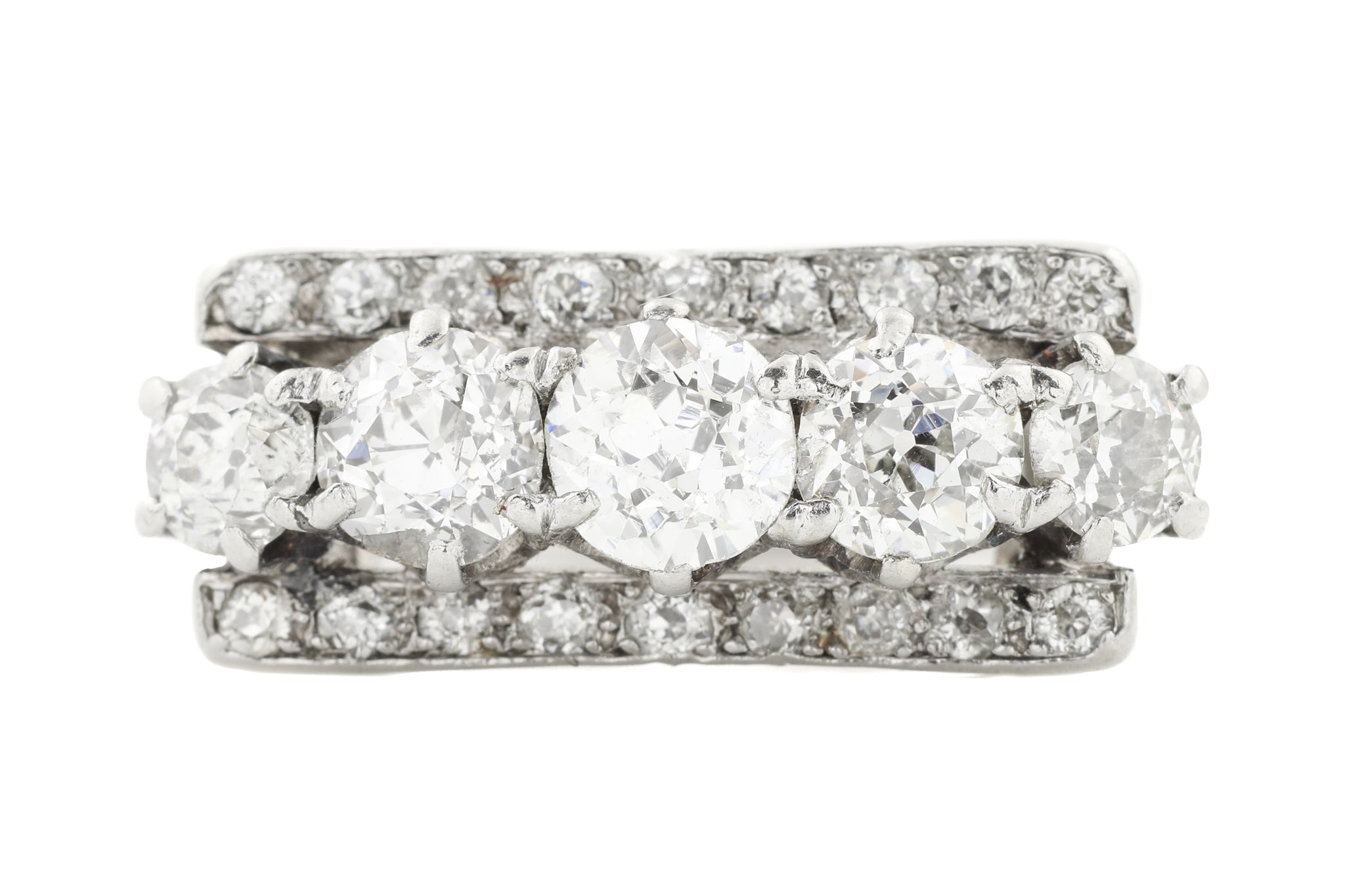 Art Deco Platinum Five Stone Diamond Dress Ring, (1.63ct) – Lillicoco