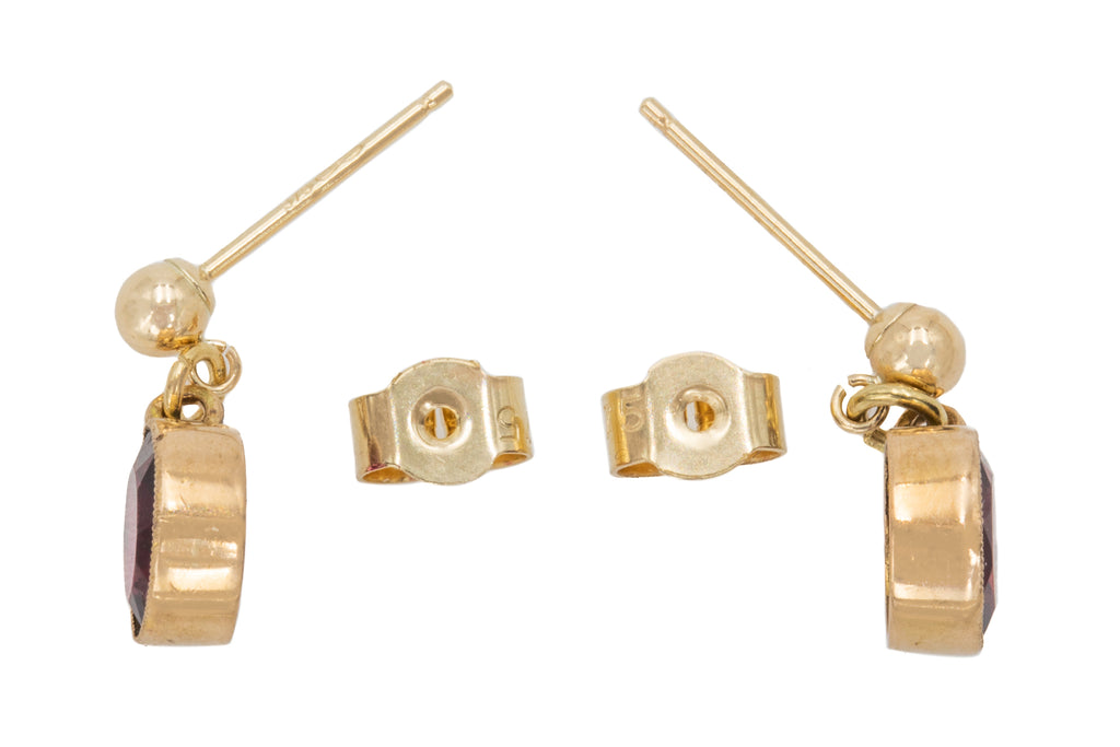 Antique 9ct Gold Garnet Paste Drop Earrings