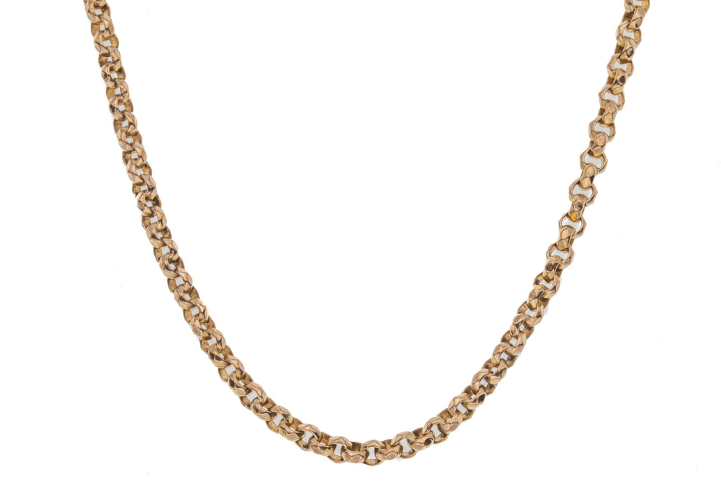 16.5" Antique 9ct Gold Faceted Belcher Chain, Large Dog-Clip (13.5g)