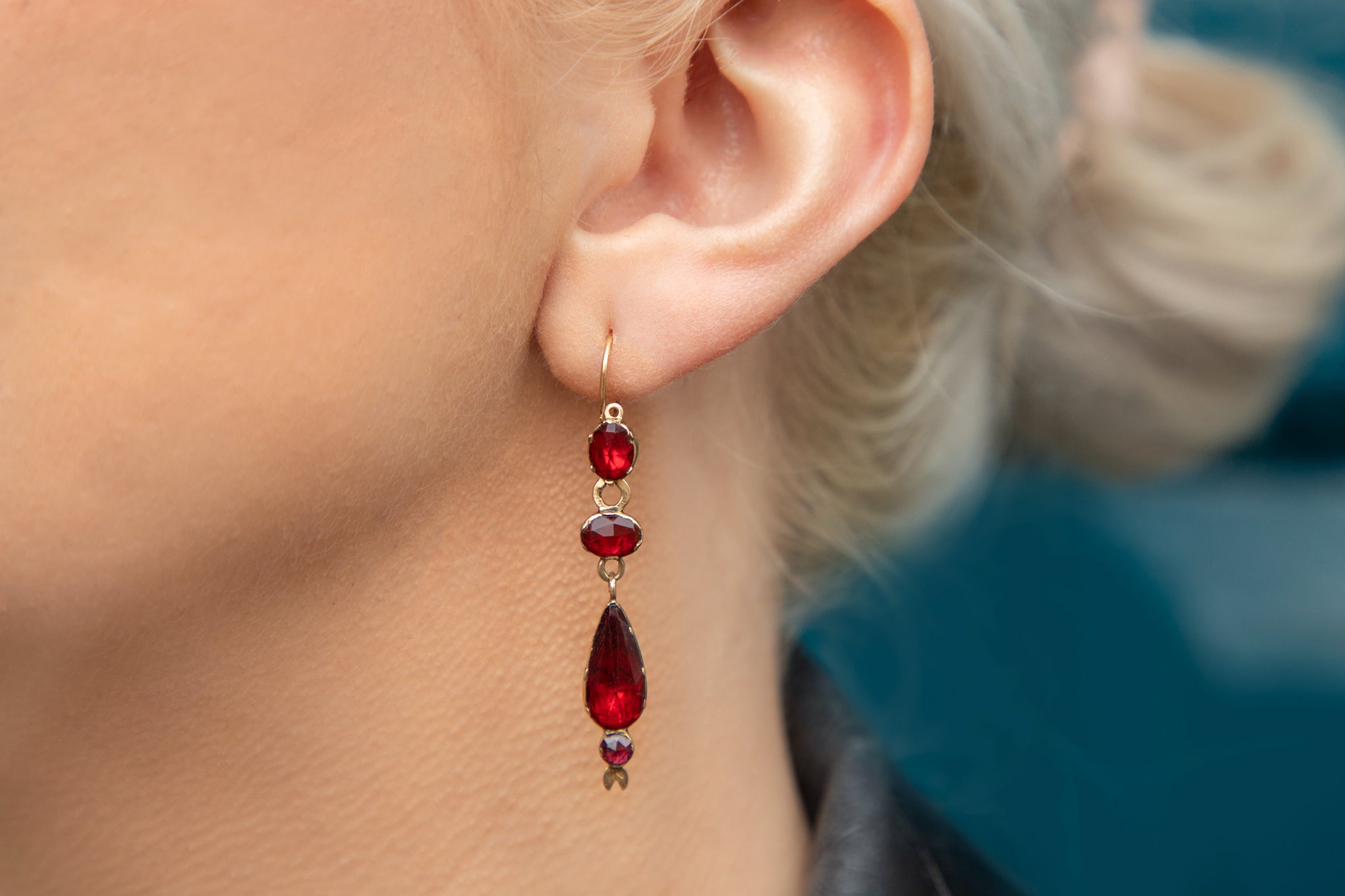 Natural Garnet and Diamond Milgrain Edwardian Earrings  Abhika Jewels