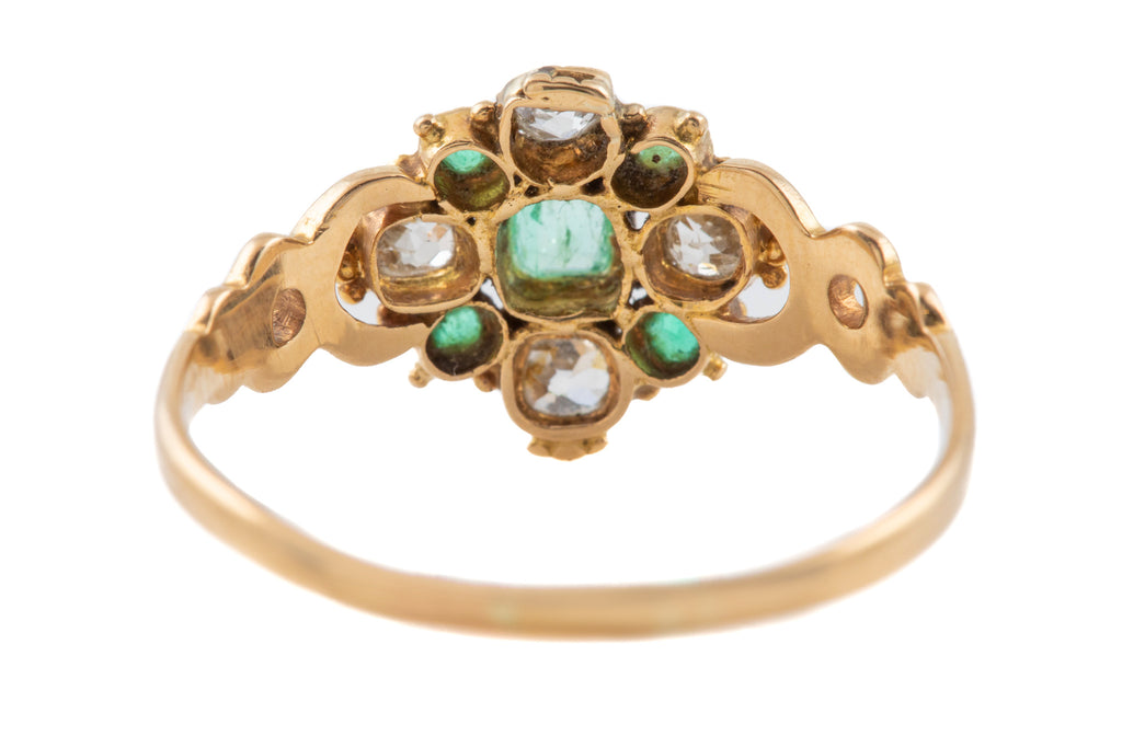 Georgian 18ct Gold Diamond Emerald Cluster Ring