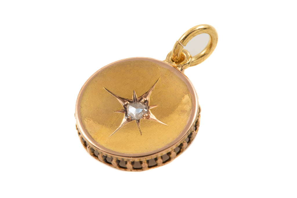 15ct Gold Antique Diamond "Star" Disk Pendant (0.03ct)