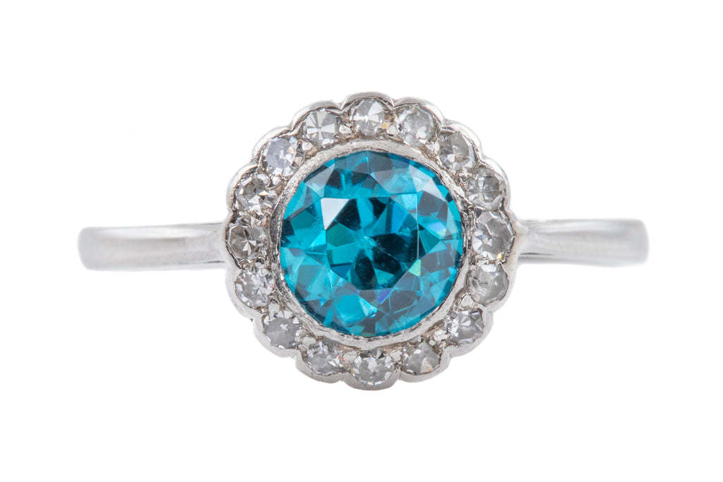 Art Deco Platinum Diamond Zircon Ring, (1.20ct)