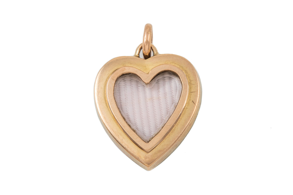 Edwardian 15ct Gold Enamel Heart Diamond Pendant, with Locket Back