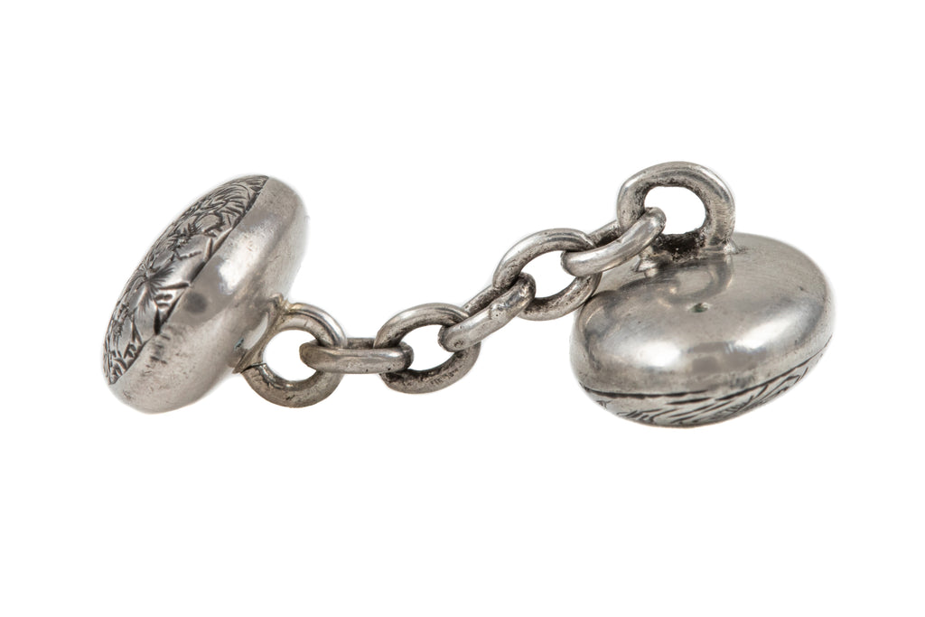 Victorian Silver Chased Oval Cufflinks