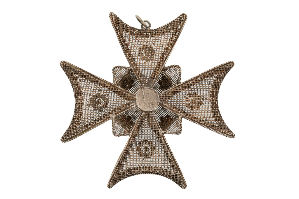 Large Georgian Cannetille Silver Cross Pendant