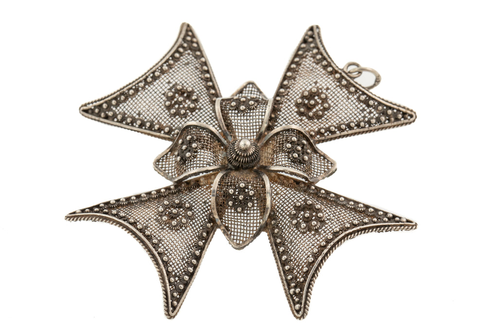 Large Georgian Cannetille Silver Cross Pendant