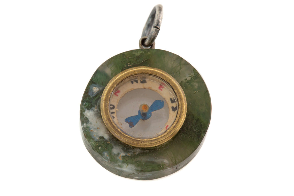 Antique Moss Agate Compass Pendant