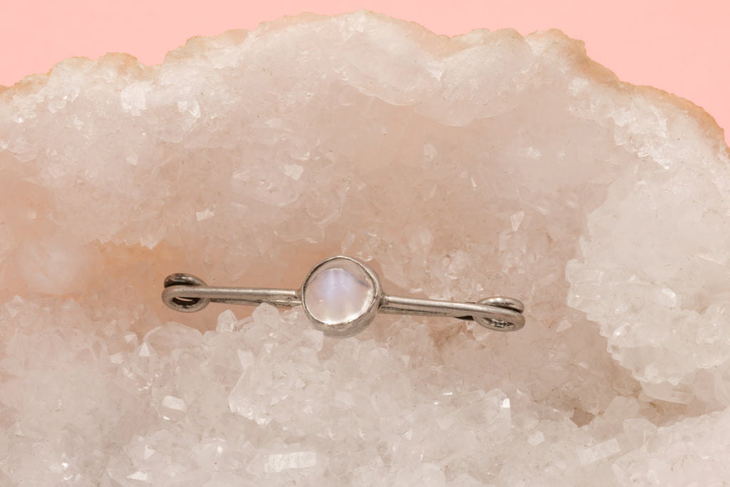Antique Silver Moonstone Stock Pin, 1.40ct