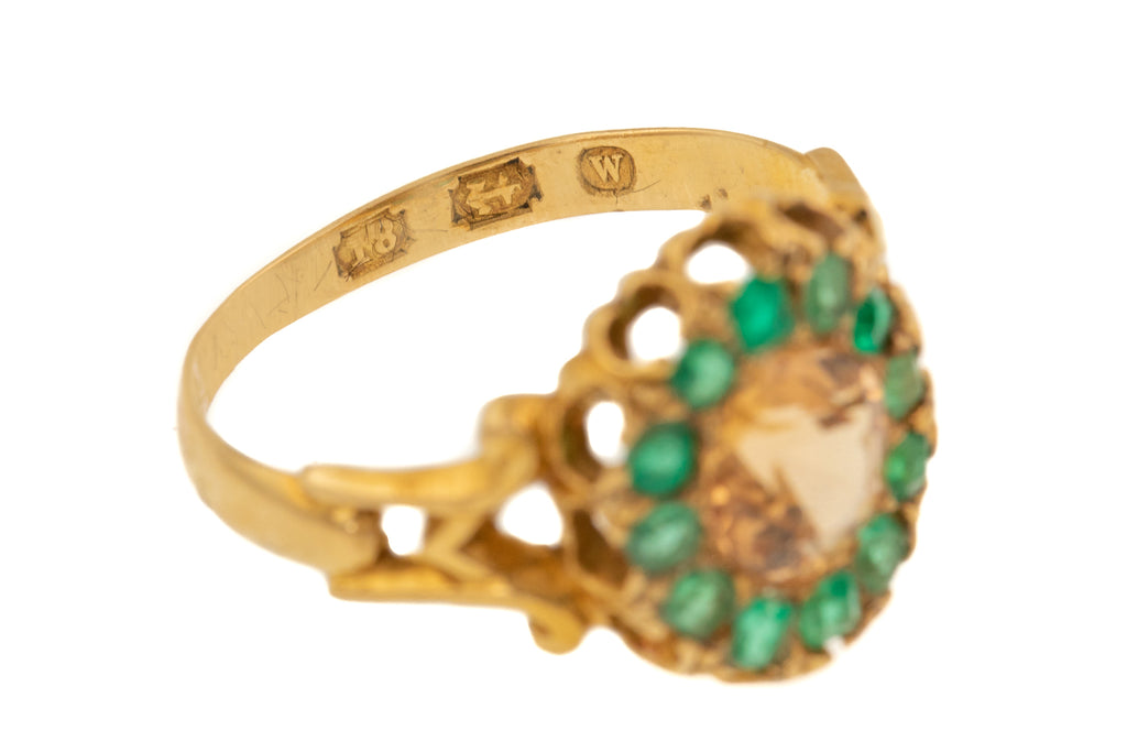 18ct Gold Emerald Topaz Cluster Ring, c.1871