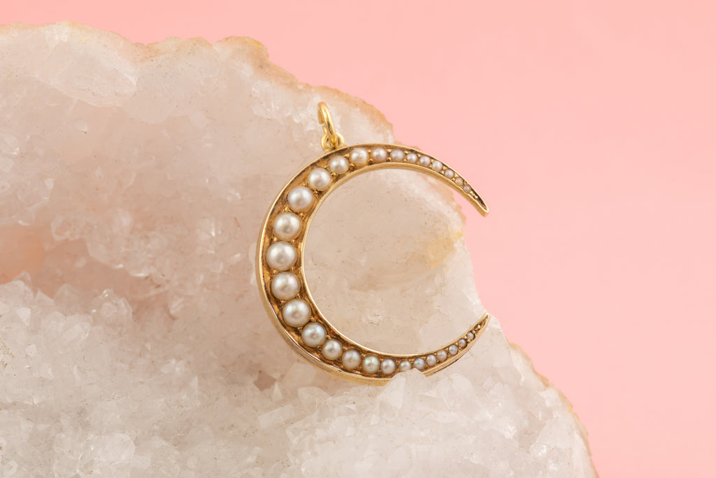 Antique 15ct Gold Crescent Moon Pearl Pendant