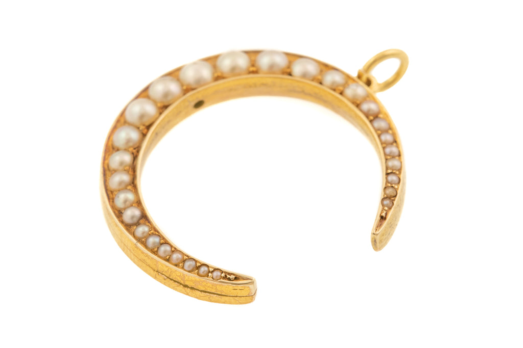 Antique 15ct Gold Crescent Moon Pearl Pendant