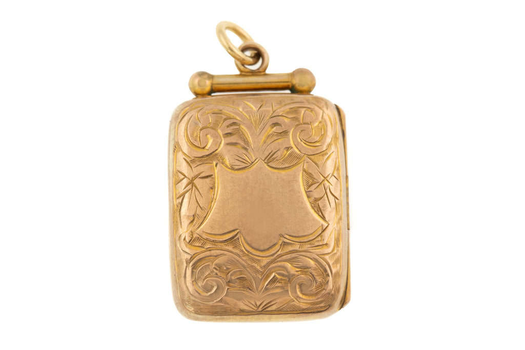 9ct Gold Antique Engraved Locket- Rectangular
