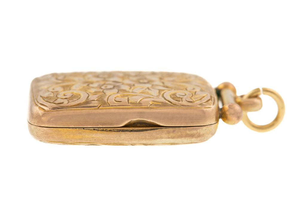 9ct Gold Antique Engraved Locket- Rectangular